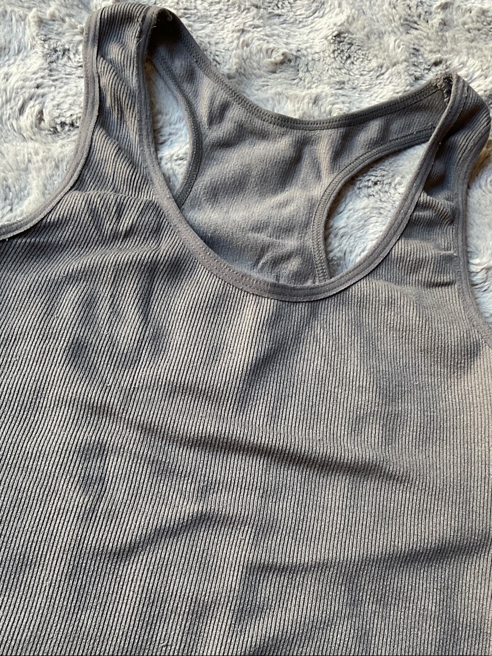 Ribbed Racerback Tank Top in Gray - Picture 3 of 4
